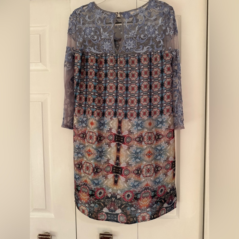 Chic Blue And Multicolor Patterned Mini Dress - image 3